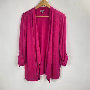 Talbots Rolled Up Sleeves Pink Open Cardigan